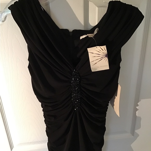 Boston Proper Jeweled Ruched Dress Proper Black - Picture 9 of 11